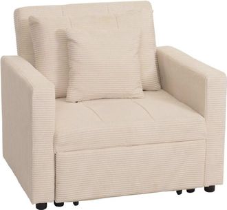 Hhg Poltrona letto HHG-905, sofà letto pieghevole reclinabile, 200x100cm stoffa/tessuto velluto a coste, avorio beige