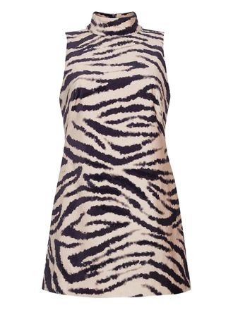 Cara Cara Tay zebra-print mock-neck mini dress - women - Cotton/Lycra - S - Neutrals