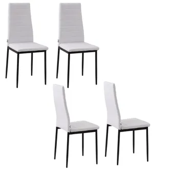 HOMCOM Homcom Set 4 Sedie Imbottite Per Cucina O Soggiorno In Metallo E Tessuto Bianco