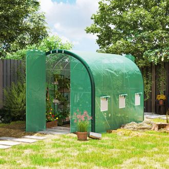 OUTSUNNY Tunnel Greenhouse, Upgraded Structure, Hinged Doors, 3 x 2(m) in Green