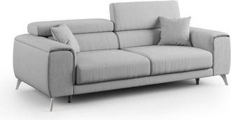 Divani.Store Fusion Sof&aacute; Con Asientos Deslizantes En Tela Suave Antimanchas 215 Cm Gris