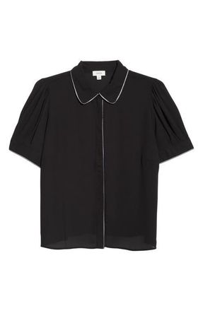 CeCe by Cynthia Steffe Georgette Button-Up Top in Rich Black at Nordstrom, Size 3X