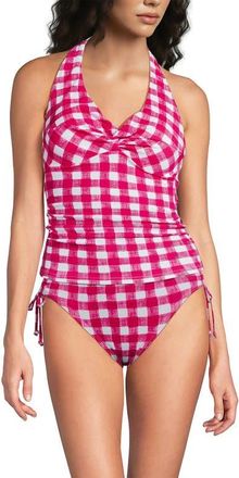Lands End Twist Halter Tankini Top in Azalea Pink Gingham Pique at Nordstrom, Size 16