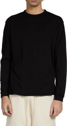 Les Tien Lightweight Binded Neck Inside Out Long Sleeve in Jet Black at Nordstrom, Size Xx-Large