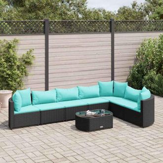 vidaXL Set De Sof&aacute;s De Jard&iacute;n Y Cojines 8 Piezas Rat&aacute;n Sint&eacute;tico Negro Vidaxl
