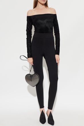 Alaia Velvet Long Sleeve Bodysuit, Womens, Black