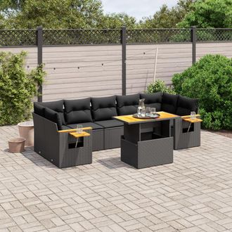 vidaXL Vidaxl - Set Divani Da Giardino Con Cuscini 8 Pz Nero In Polyrattan