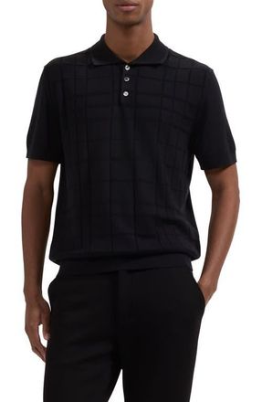Bugatchi Textured Grid Polo Sweater in Black at Nordstrom, Size Xxx-Large