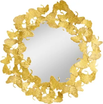 Global Interiors Runder Design Wandspiegel Ginkgo Leafs ø 68 cm, Gold