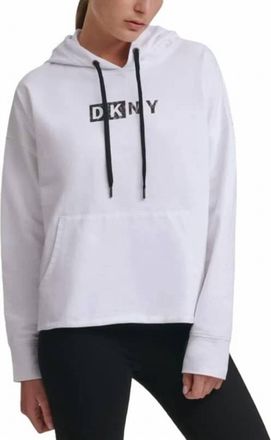 DKNY Activewear Sport Logo Hooded Cotton Sweatshirt In White