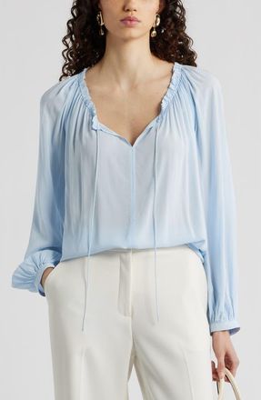 Nordstrom Gathered Tie Neck Top in Blue Floaty at Nordstrom, Size Xx-Small