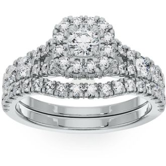 Pompeii3 1 1/4Ct Cushion Halo Diamond Engagement Wedding Ring Set in White or Yellow Gold