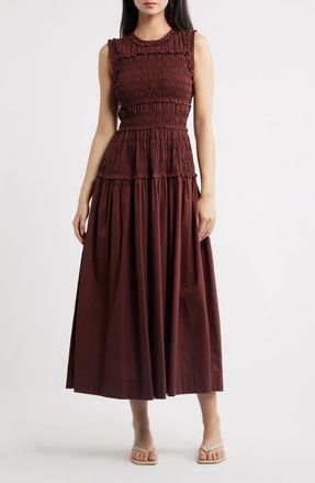 D&ocirc;en Mallory Smocked Organic Cotton Midi Dress in Dahlia at Nordstrom, Size Xx-Small