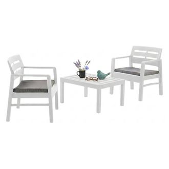 Dmora Sal&oacute;n De Jard&iacute;n Benevento, Conjunto De Jard&iacute;n Con 2 Sillones Y 1 Mesa De Centro, Zona De Estar Interior Y Exterior Con Cojines, 100% Made In Italy, Bl