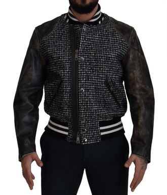 Dolce & Gabbana Zwart Houndstooth Polyester Bomberjack Heren