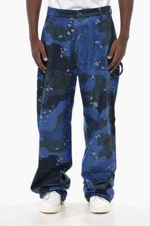 Off-white Pantaloni 5 Tasche CRYST CAMO in Denim Camouflage con Cristalli All-Over Off-White