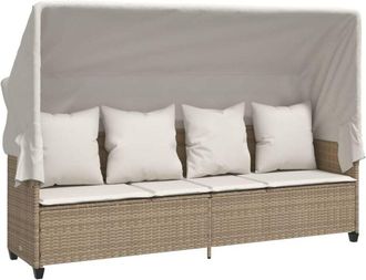 vidaXL Vidaxl - Tumbona Con Capota Y Cojines Rat&aacute;n Sint&eacute;tico Beige