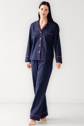 Salua Classic Woven Cotton Pajama Set in Navy/pink at Nordstrom, Size X-Large
