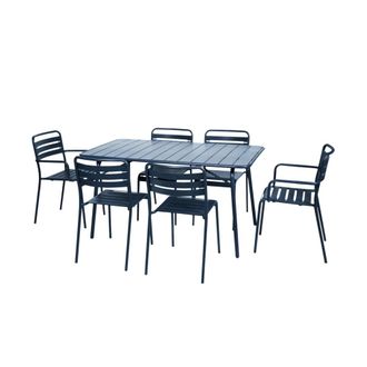 Sweeek Set mesa de jard&iacute;n bistr&oacute; plegable de acero con 2 sillones y 4 sillas