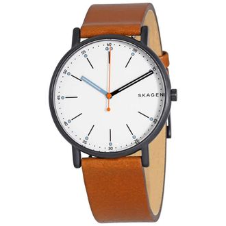 Skagen Signature Diamond White Dial Brown Leather Mens Watch SKW6374