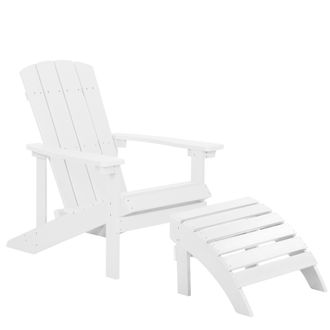 Beliani Silla De Jard&iacute;n Blanca De Madera Sint&eacute;tica Con Reposapi&eacute;s Resistente A La Intemperie Estilo Moderno Adirondack