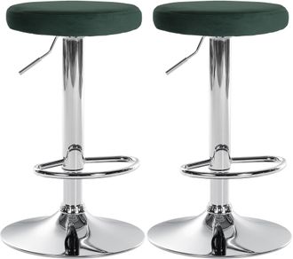 Clp Set De 2 Taburetes De Bar Ponte En Terciopelo Verde Metal Cromado