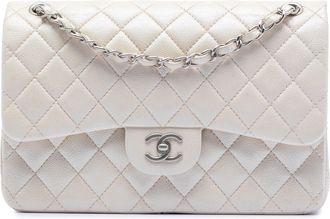 Chanel Pre-owned Womens Jumbo Classic Iridescent Caviar Double Flap - Ivory Leather - One Size