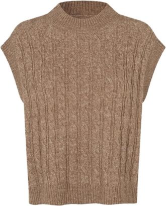 Lollys Laundry Gebreid Vest met Ronde Hals - Dames - Ronde hals truien - Bruin - S - Truien & Vesten