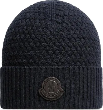 Moncler Logo-patch Cable-knit Beanie Hat