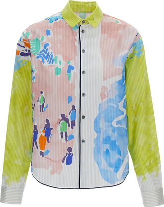 Rohka Cropped Long-Sleeved Cotton Shirt with Watercolor-Style Print