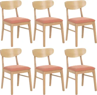 Hhg [non Utilizzato] Set 6x Sedie Sala Pranzo Soggiorno Hhg-698 79x45x49cm 150kg Tessuto Legno Chiaro Terracotta