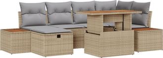 vidaXL Garden Sofa Set with Cushion 7 pcs Beige Poly Rattan vidaXL