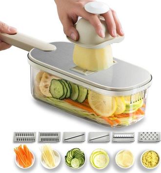 OEM Cortador De Verduras, Cortador De Verduras Manual, Tama&ntilde;o Ajustable, Incluye 6 Cuchillas Y Una Caja De Almacenamiento