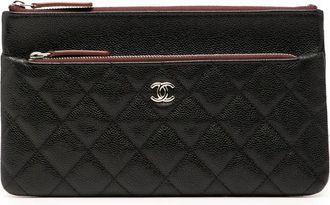 Chanel 2020 Quilted Caviar Double Zip Cosmetic Case clutch bag - Nero