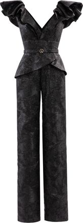 Saiid Kobeisy Dramatic Jet Black Brocade Jumpsuit