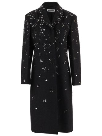 Jil Sander Black Reflective Embellished Wool Coat