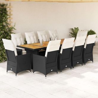 vidaXL Set De Mesa Y Sillas De Jard&iacute;n Y Cojines 11 Pzas Rat&aacute;n Pe Negro Vidaxl