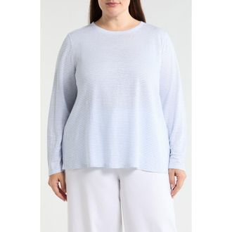 Eileen Fisher Stripe Long Sleeve Organic Linen T-Shirt in Skylight at Nordstrom, Size 1 X