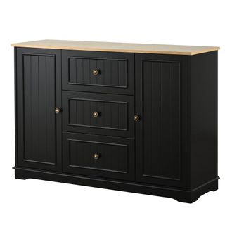 Urban Meuble Aparador negro con 3 cajones y 2 puertas, 126x40x86 cm
