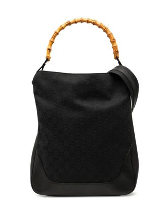 Gucci Borsa a tracolla in tela GG e bambù con decorazione Web 2000-2015 - Nero