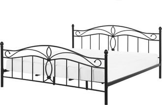 Beliani Cama De Metal Negra 140 X 200 Cm Somier Listones Estilo Vintage Retro Boho Dormitorio Antlia