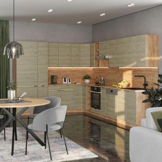 Vicco Cocina Esquinera Fame-line, Panel De Roble/roble Goldkraft, 347 X 257 Cm, Et M&aacute;rmol, Vicco