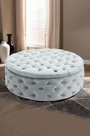 Living and Home Tufted Round Cocktail Footstool in Grey