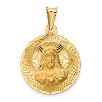 Diamond2Deal 14k Yellow Gold Diamond-cut Solid Sagrado Corazon de Jesus Round Pendant