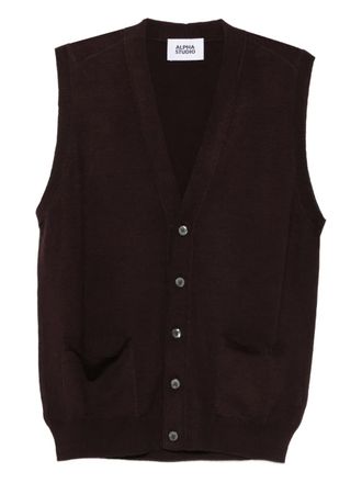 Alpha Studio button-down knitted vest - Brown