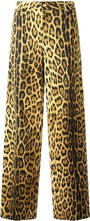 Roberto Cavalli Jeans met Jaguar Skin Print - Dames - Wijde Broeken - Bruin - M - Katoen - Broeken