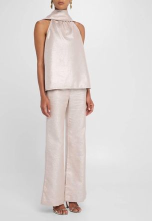 Toccin Hattie Sleeveless Tie Neck Top In Rose
