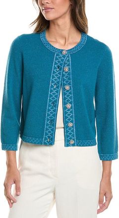 St. John 3/4-Sleeve Crew Wool-Blend Cardigan