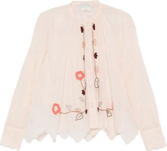 Forte_Forte Blouse met festonzoom - Dames - Blouses - Roze - XL - Katoen - Overhemden