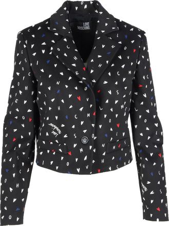 Love Moschino Womens Cropped Hearts Print Blazer - Black Cotton - Size EU 38 (Womens)